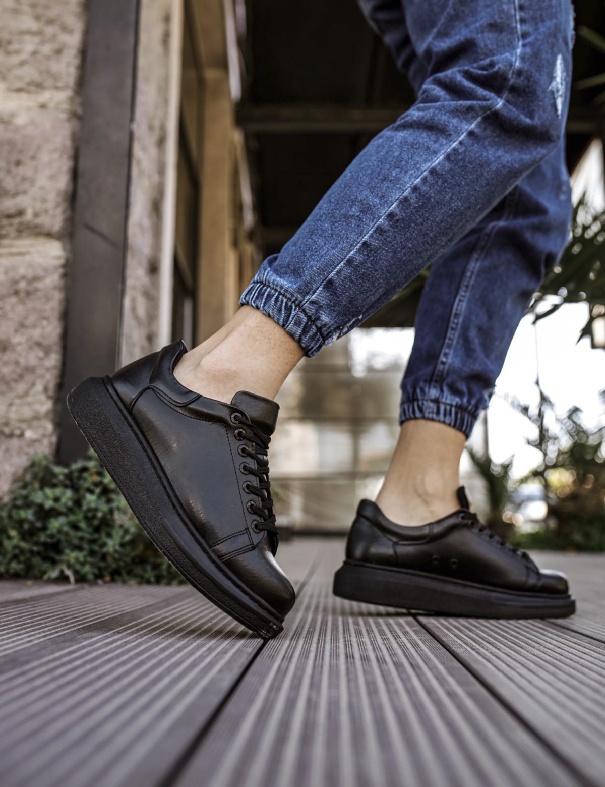 Ανδρικά μαύρα δίσολα Sneakers λαστιχένια σόλα CH25700B φωτογραφία